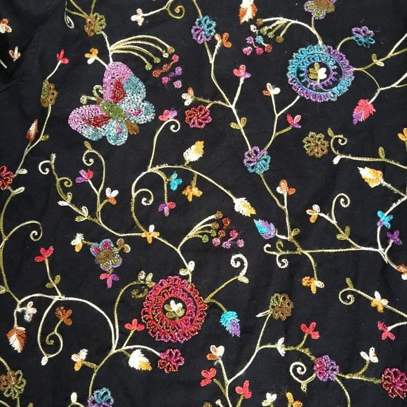 THE QUACKER FACTORY EMBROIDERED FLORAL BEADED JACKET WOMENS M BLACK GLAM BOHO - Picture 5 of 11
